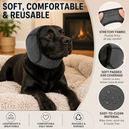 Dog Ear Muffs Noise Protection, Adjustable Dog Ear Wrap Calming Hoodie, No Shake Ear Covers for Thunder, Vacuum, Grooming & Bathing, Polyester Noise Reduction Padding with Elastic Strap(Black,M) - Image 5
