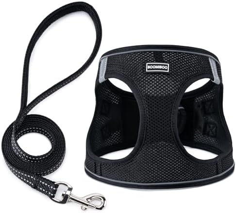 Dog Harness with Leash Set, Step-in Adjustable Puppy Pet Vest, Black L by BOOMIBOO