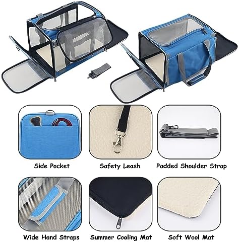 Large Cat Carriers Dog Soft Sided Carriers Cat Soft Sided Carriers Airline Approved Kitten Carrier Reptile Carrier Squirrel Carrier Guinea Pig Carrier(Large_Blue) - Image 2