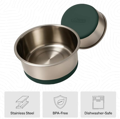 GORILLA GRIP Dog Bowls, Food Grade 304 Stainless Steel, Holds 6 Cups Each (48 fl oz) Food and Water Bowl for Feeding Dogs and Cats, Dishwasher Safe, Rust Resistant, BPA Free Rubber Base Set of 2 Green
