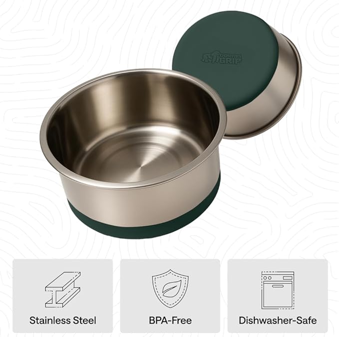GORILLA GRIP Dog Bowls, Food Grade 304 Stainless Steel, Holds 4 Cups Each (32 fl oz) Food and Water Bowl for Feeding Dogs and Cats, Dishwasher Safe, Rust Resistant, BPA Free Rubber Base Set of 2 Green