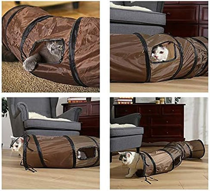 Andiker Cat Tunnel, S-Shape Cat Tube Collapsible Kitten Play Toy with 2 Side Holes for Kitten Exercising Hiding Training and Running Cats Toy for Indoor Cats(Brown) - Image 3