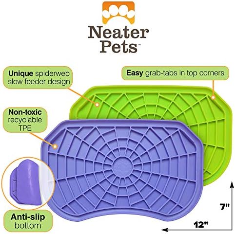 Neater Pets Neat-LIK Dog Lick Mat, Lick Mat for Dogs, Cats, Puppy, Reduces Anxiety & Boredom, Peanut Butter Slow Feeder, Interactive Treat Licking Pad, Mats for Small & Large Breed (Purple & Green) - Image 5