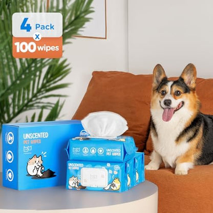 Unscented Pet Wipes (400pcs) - Hypoallergenic, Alcohol-Free & Soothing for Sensitive Skin - Head-to-Tail Cleaning for Dogs & Cats - Safe for Face, Coat, Paws & Butt - Image 4