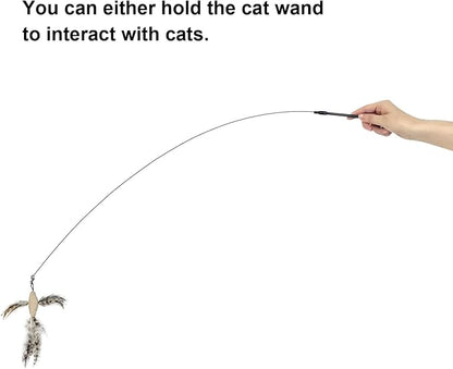 TTcat Cat Toys Suction Cup,2 Cat Wand Toys,8Pcs Birds and Insects Dragonfly Grasshopper Simulation Feather Refills with Bells, Interactive Cat Toys for Indoor Cats and Kitten.