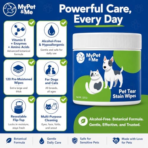 My Pet & Me Dog Eye Wipes – 120 Ct Eye Wipes for Dogs & Cats | Tear Stain Remover for Discharge & Crust | Fragrance-Free, Alcohol-Free with Vitamin E | Hypoallergenic Unscented No-Rinse Pads - Image 7