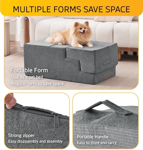 Dog Stairs for Small Dog Steps for Bed Ramps Stairs Extra Wide Steps for Bed Foam Stairs for Couch Sofa 35D Strong Support Pet Stairs Non-Slip Bottom Pet Steps to Get on Bed, Grey, 3 Steps - Image 6