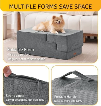 Dog Stairs for Small Dog Steps for Bed Ramps Stairs Extra Wide Steps for Bed Foam Stairs for Couch Sofa 35D Strong Support Pet Stairs Non-Slip Bottom Pet Steps to Get on Bed, Grey, 3 Steps - Image 6