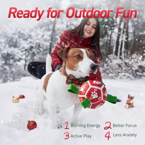 QDAN Small Christmas Dog Toys, Soccer Ball with Straps, Outdoor Interactive Toys for Tug of War, Puppy Birthday Gifts, Water Toy, Durable Dog Balls for Puppy (5 Inch) - Image 4