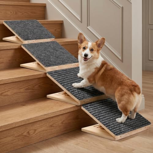 4 Pack Dog Ramp for Stairs - Adjustable Foldable Wooden Small Dog Ramp & Dachshund Ramp,Pet Ramp with Non-Slip Mat, Portable Pet Steps for Senior Pets & Puppies, 100lb Capacity by Unknown