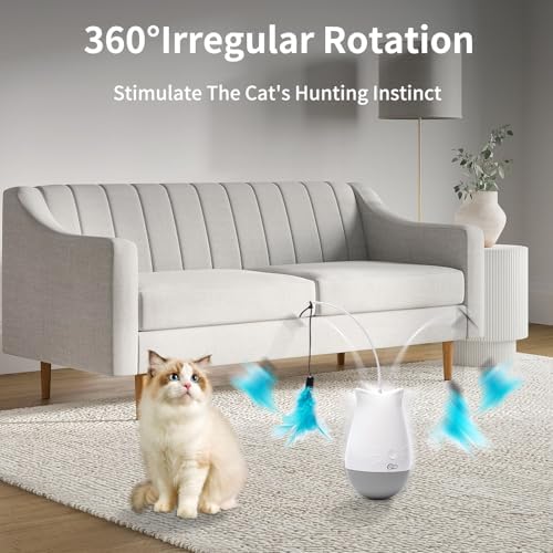 DOEL Cat Toys Interactive for Indoor, Rechargeable Automatic Rotating Feather Wand Toy, Tumbler Design, Electric Fun Tracker Exercise Gift, Stimulate to Chase and Hunting, for Bored Cats Kitten - Image 2