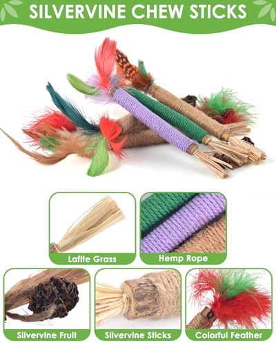 TINDTOP Silvervine Chew Sticks for Cats, 12 Pack Natural Catnip Chew Toys - Image 3