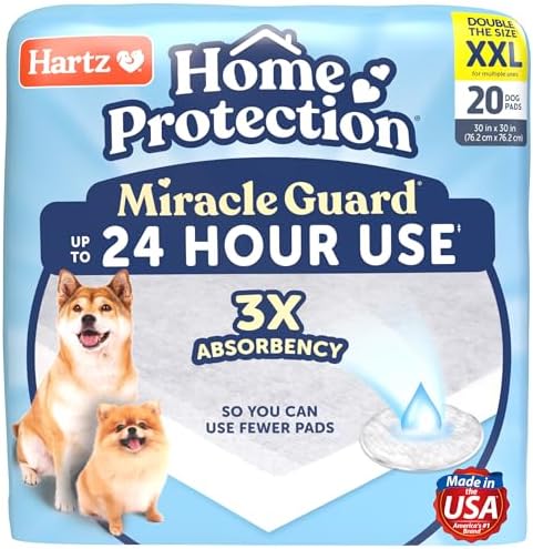 Hartz Miracle Guard Dog and Puppy Dog Pads Max Absorbency 24 Hour Use Odor Eliminating No Leaks, 2XL Size 20 Count by Hartz