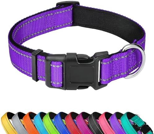 Reflective Dog Collar, Adjustable Soft Neoprene Padded,Purple,XL by PWOD