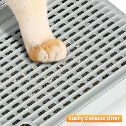Litter Box Step, Litter Box Ramp/Catcher with Wooden Base, Anti-Tracking & Easy to Clean, Ideal for Big Cats and Automatic Litter Boxes 15.8" x 11.8" x 5.9" (Gray) - Image 7