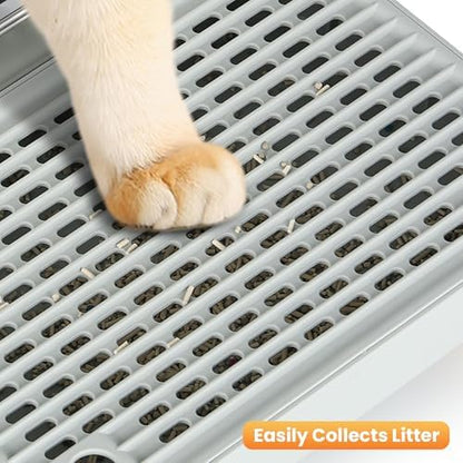 Litter Box Step, Litter Box Ramp/Catcher with Wooden Base, Anti-Tracking & Easy to Clean, Ideal for Big Cats and Automatic Litter Boxes 15.8" x 11.8" x 5.9" (Gray) - Image 7