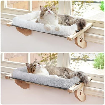 AMOSIJOY Wooden Cat Windowsill Perch with Zipper Cushion Bed, 24.4in - Image 4