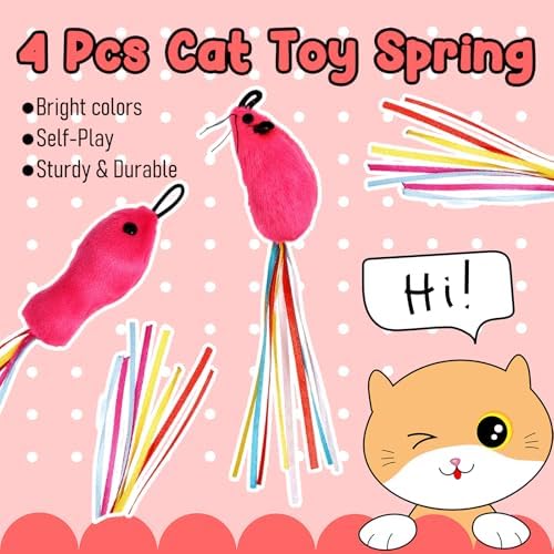 6 Pcs Catnip Cat Fish and Mice Toys, Cat Ribbon Toy Pink Cat Mouse Toy Cute Cat Feather Wand Accessories Interactive Cats Toys for Indoor Cats Kitten Play Exercise Chew - Image 3