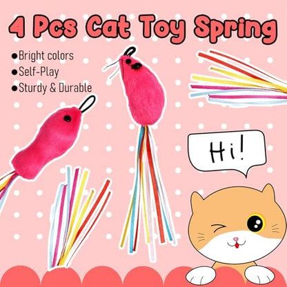 6 Pcs Catnip Cat Fish and Mice Toys, Cat Ribbon Toy Pink Cat Mouse Toy Cute Cat Feather Wand Accessories Interactive Cats Toys for Indoor Cats Kitten Play Exercise Chew - Image 3