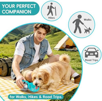 2in1 Portable Dog Water Bottle Portable,10oz Stainless Steel Leak Proof Pet Water Bottle Portable Dog Water Bottle Silicone Bowl,Outdoor Travel Water Bottle for Dogs Walking Hiking Camping, Blue - Image 2