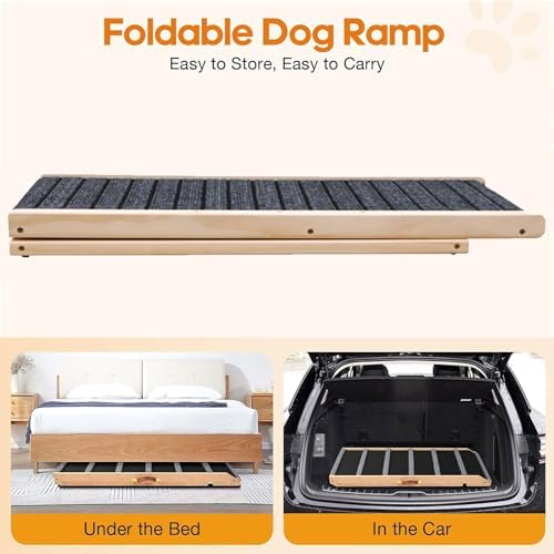 Folding Dog Ramp for Bed, Couch & Car，17" Adjustable Pet Ramp with Non-Slip Rubber Mat, 5-Level Height Adjustments, Portable Ramp for Small, Large & Senior Dogs or Cats，Easy Storage - Image 5