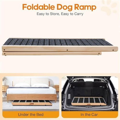 Folding Dog Ramp for Bed, Couch & Car，17" Adjustable Pet Ramp with Non-Slip Rubber Mat, 5-Level Height Adjustments, Portable Ramp for Small, Large & Senior Dogs or Cats，Easy Storage - Image 5