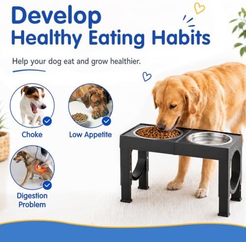 XIAZ Elevated Dog Bowls Large Breed Raised Dogs Bowl Stand Large/Medium Sized Dog Stainless Steel Food Water Bowl Stands 5 Heights Adjustable 9/11/12/14in Black Pet Feeder Dish Station - Image 4