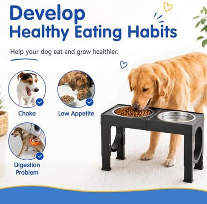 XIAZ Elevated Dog Bowls Large Breed Raised Dogs Bowl Stand Large/Medium Sized Dog Stainless Steel Food Water Bowl Stands 5 Heights Adjustable 9/11/12/14in Black Pet Feeder Dish Station - Image 4