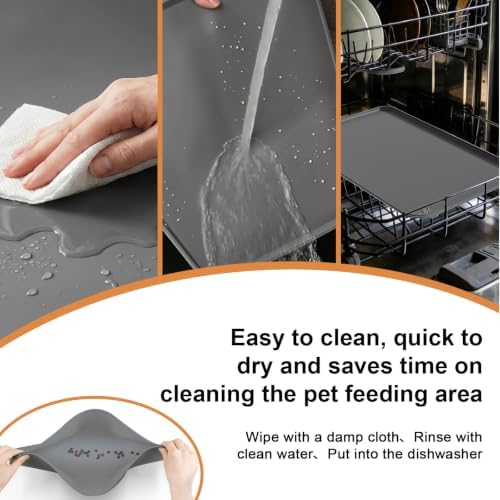 Large Waterproof Silicone Pet Feeding Mat Nonslip Raised Edges 19"x12" Gray - Image 5