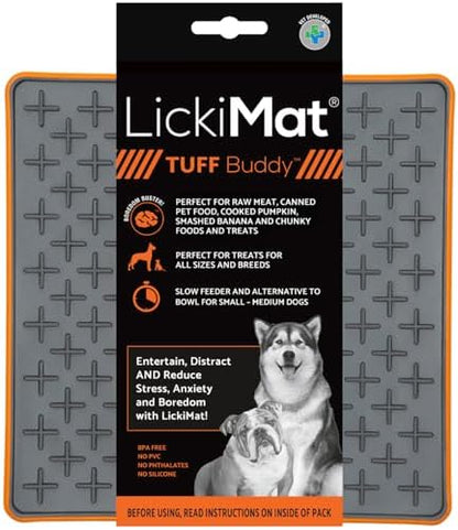 LickiMat Tuff, Heavy-Duty Buddy, Dog Slow Feeder Lick Mat, Boredom Anxiety Reducer; Perfect for Food, Treats, Yogurt, or Peanut Butter, Fun Alternative to a Slow Feed Dog Bowl, Orange by LICKIMAT