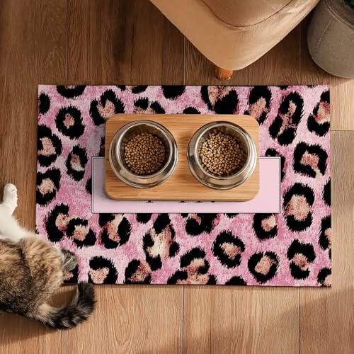 HOMETITUTE Puppy Feeding Mat Pink Leopard Bowl Placemat 20 x 12 Inch - Image 5