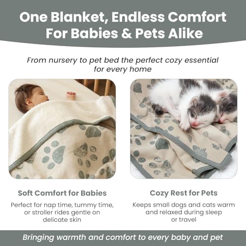 Baby & Pet Blanket 100% Cotton with Sherpa Fleece – Soft Stroller & Cuddle Blanket for Baby, Dog & Cat – Breathable, Hypoallergenic, Washable – 76×96 cm All-Season Blanket Reed Green Beige - Image 3