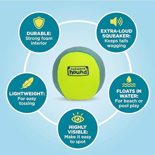 Outward Hound FlyFetch Squeak Ball Dog Toy, Extra‑Loud Squeaker, Durable Foam Core, Floats in Water, All Breeds, 4" - Image 3