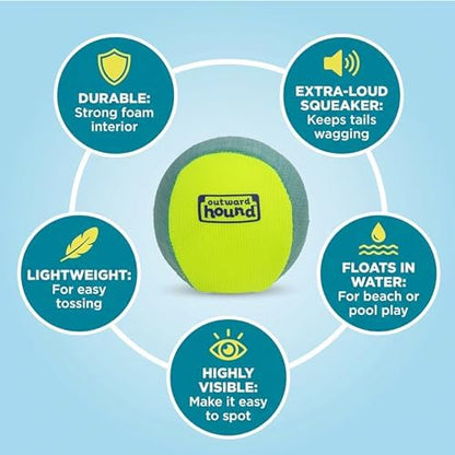 Outward Hound FlyFetch Squeak Ball Dog Toy, Extra‑Loud Squeaker, Durable Foam Core, Floats in Water, All Breeds, 4" - Image 3