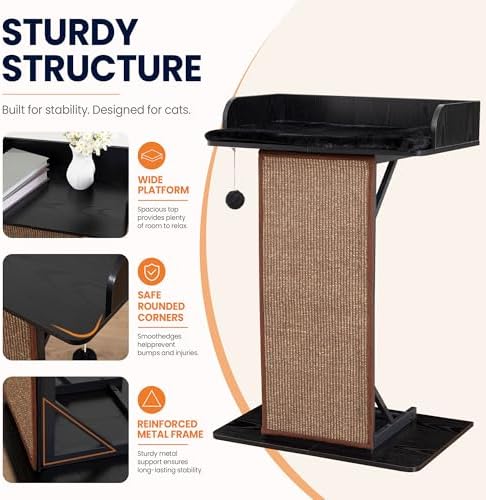 Modern Wood Cat Tree Tower for Indoor Large Adult Cats with Big Perch Bed - Image 6