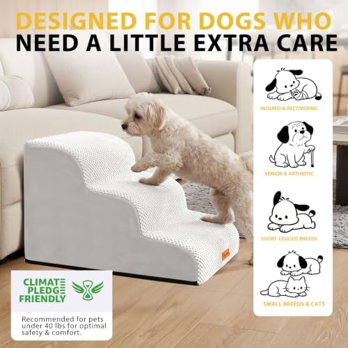 Dog Stairs for Small Dogs, 3-Step Non-Slip Foam Pet Steps for Couch Bed - Image 3