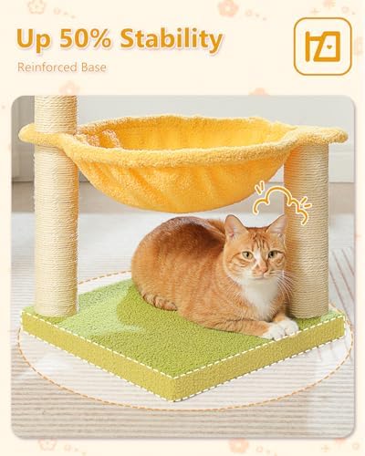 MUTTROS 28" Flower Cat Tree Cute with Flower Top Perch, Large Hammock for Indoor Small Cats, Small Cat Tower with Cute Scratching Post and Fur Toy Ball for Kittens, Yellow - Image 5