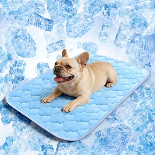 Pet Cooling Mats for Dogs, Cooling Pet Bed Outdoor & Indoor Use w Ice Silk Fabric & Waterproof Cover, Summer Cool Pad 29" x 18", Non-Slip Washable Pet Blanket for Crate Kennel Travel (Cryo Ice Blue) - Image 7