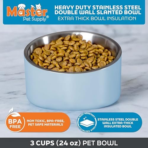 Master Pet Supply Stainless Steel Slanted Dog Cat Food Bowl 24 oz Glacier - Image 3