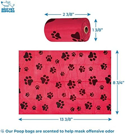 Best Pet Supplies Dog Poop Bag Holder Leash Attachment with Reusable Dispenser for Travel, Walking, Park, and Outdoor Use, Durable with Clip-On - Red, Pack of 2, Plastic Dispenser w/30 Bags - Image 3