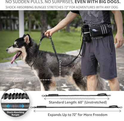 Hands Free Dog Leash with Waist Belt for Running & Walking Bungee Shock Absorber, Auto-Lock Carabiner, Reflective | Fits All Dog Sizes - Image 4