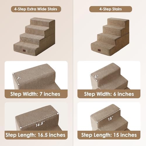 EHEYCIGA Dog Stairs for Bed 20" H, 4-Step Extra Wide Dog Steps, Camel - Image 2