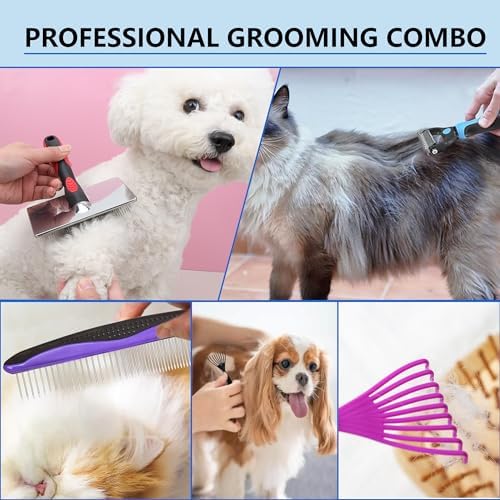 5-in-1 Dog & Cat Extra Long Pin Grooming Kit Slicker Brush for Large Dogs Cats Remove Loose Fur, Undercoat Brush for Shedding, Dematting Comb & Cleaner for Long Haired Pets - Image 7