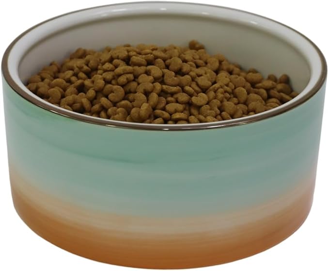 27OZ Ceramic Dog Bowl - 6 Inch Small Food Water Bowl, Heavy Non-Slip Pet Dish for Small and Medium Dogs, Food Grade Porcelain Pet Feeder Bowls, Microwave & Dishwasher Safe, Green & Orange