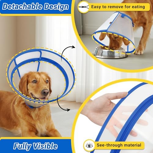 Dog Cone to Stop Licking, Clear Recovery Collar with Detachable Zipper, Sturdy Elizabethan Collar for Large Medium Small Dogs, Soft Adjustable Cone After Surgery Patented, Blue M - Image 2