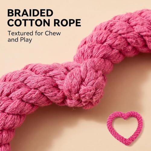 Pink Cute Dog/Cat Chew Toys, Dog Toys for Chewers, Heavy Duty Dental Dog Rope Toy for Dogs, Creative Love Heart Shaped Interactive Rope Dog Toys, Cotton Puppy Teething Chew Tug Toy Dark Pet Supplies - Image 4