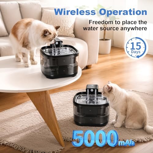 Wireless Cat Water Fountain, 3.2L Automatic Pet Drinking Fountain, Ultra Quiet Pump, BPA-Free Material, Triple Filtration System, Cordless Cat Water Dispenser Black for Cats & Small Dogs - Image 5