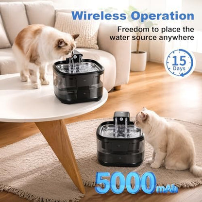 Wireless Cat Water Fountain, 3.2L Automatic Pet Drinking Fountain, Ultra Quiet Pump, BPA-Free Material, Triple Filtration System, Cordless Cat Water Dispenser Black for Cats & Small Dogs - Image 5