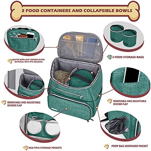 BAGLHER丨Dog Travel Bag Backpack, Airline Approved Pet Supplies Backpack, Dog Travel Bag with 2 Silicone Collapsible Bowls and 2 Food Baskets Green - Image 2