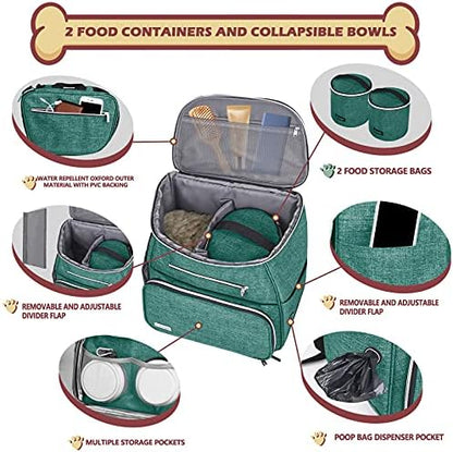 BAGLHER丨Dog Travel Bag Backpack, Airline Approved Pet Supplies Backpack, Dog Travel Bag with 2 Silicone Collapsible Bowls and 2 Food Baskets Green - Image 2